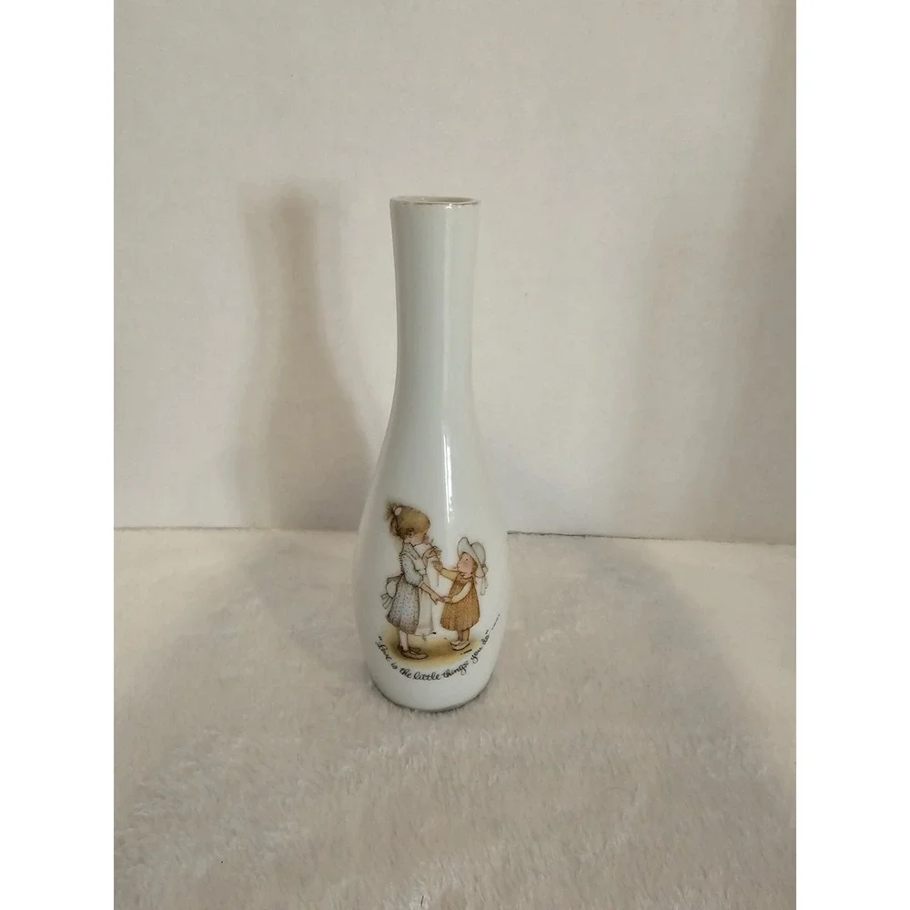 Vintage White Porcelain Bud Vase Child Illustration 